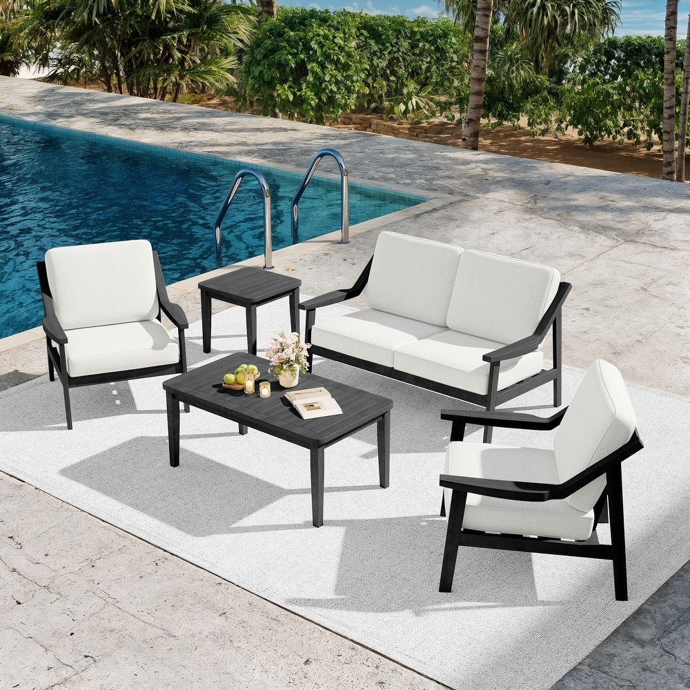5-piece Adirondack Patio Teak Lounge Chairs Loveseat Conversation Set