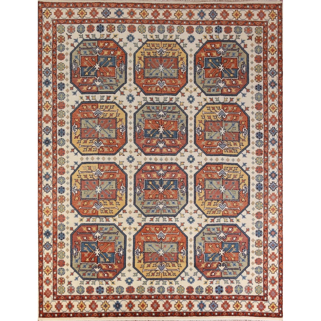 Hand Knotted Oriental 100% Wool Carpet Traditional Geometric Beige & Ivories Heriz (serapi) Area Rug - 10' 0'' X 8' 2''