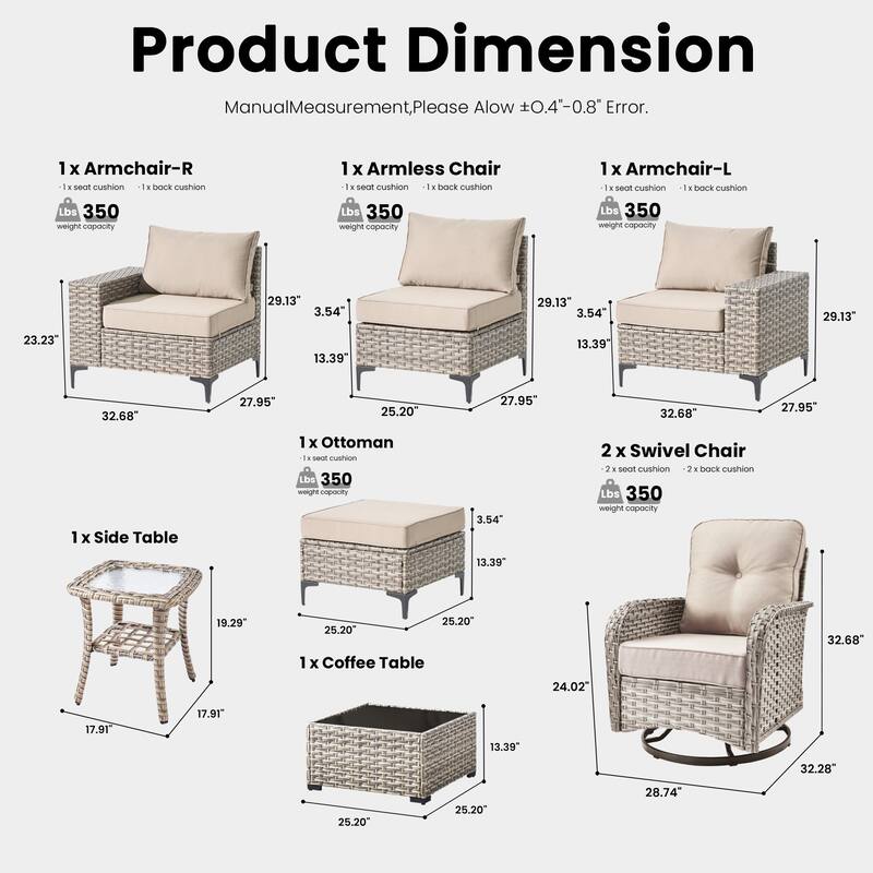 OVIOS 8-Piece Outdoor Chaise Lounge Sofa Set​