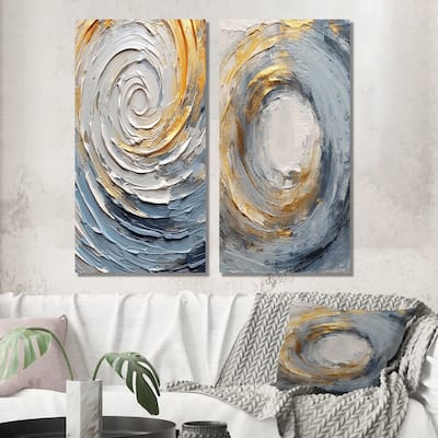 Designart "Gold and Blue Vibrant Spirals" Abstract Spirals Wall Art Set Of 2 Gold Modern Wall Decor Set Of 2