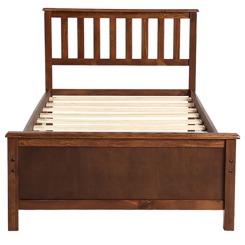 Classic Twin Wood Bed Frame with Slat Support, Headboard and Footboard Included