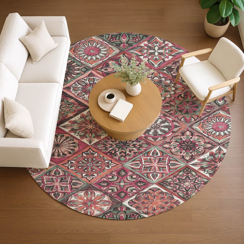 Machine Washable Indoor/ Outdoor Traditional Mosaic Chantille Rug