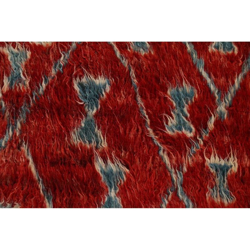 Hand Knotted Oriental 100% Wool Carpet Modern Tribal Red Moroccan Area Rug - 9' 9'' X 6' 5''