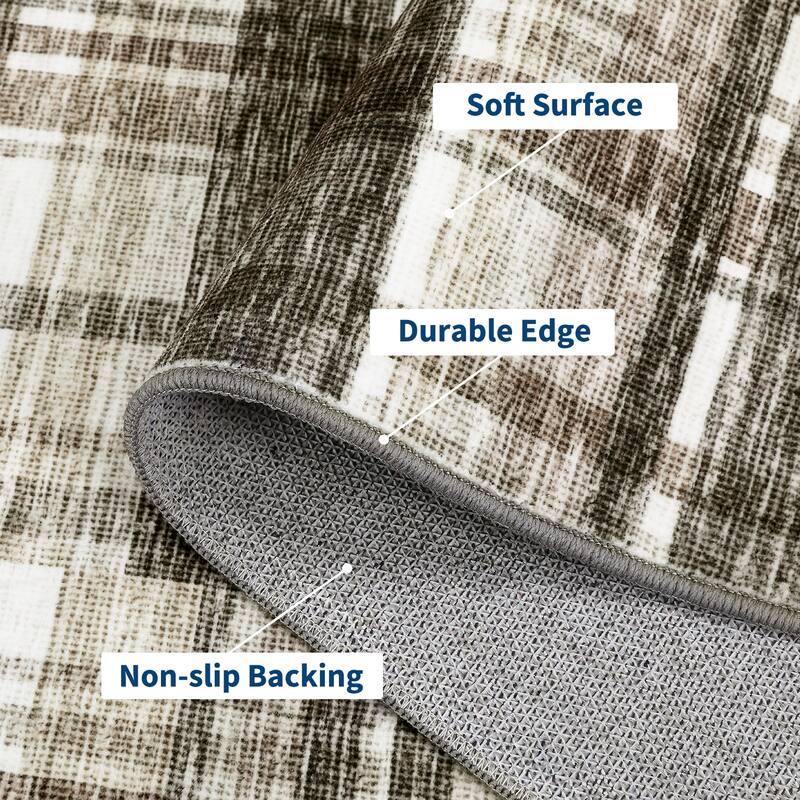 Area Rugs for Living Room Bedroom Modern Geometric Rug Low Pile Non Slip Farmhouse Plaid Carpet