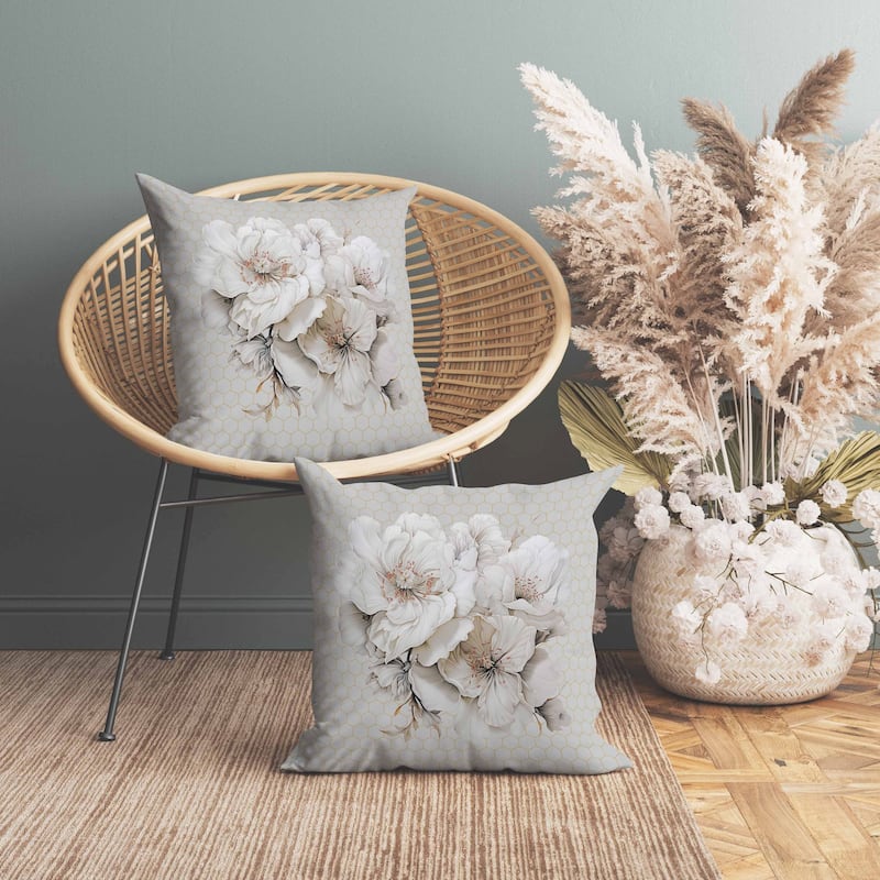 Magnolia Majesty Indoor/Outdoor Reversible Throw Pillow Off and White