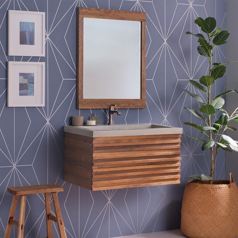 Winemaker Reclaimed Wood Wall Mounted Floating Single Bathroom Vanity (Base Only) - 30" - Cask Oak