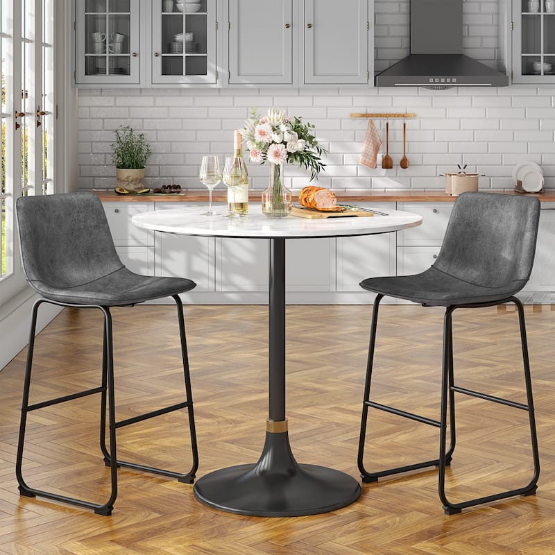 Bar Stools Faux Leather Counter Stools with Back Armless Dining Chairs (Set of 2)