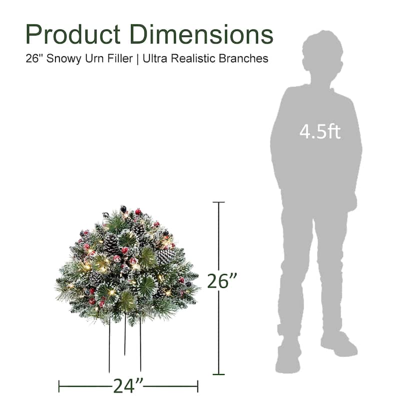 Puleo International 26" Battery-Operated Pre-Lit Urn Filler with 75 Warm White LED Lights with Timer - Green