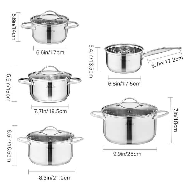 Velaze Miki Stainless Steel Induction Safe Cookware Set Wint Glass Lip