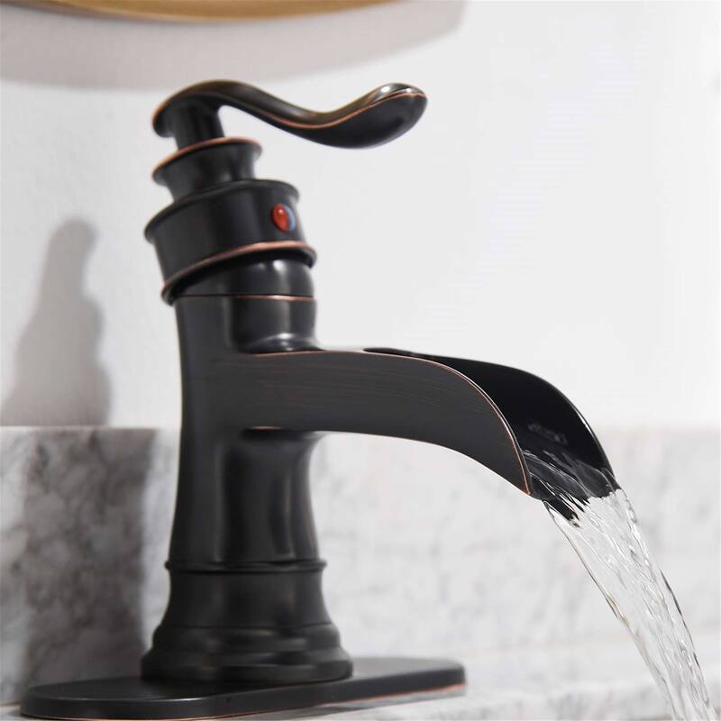 Waterfall Bathroom Faucet With Drain Assembly Single Handle Bathroon Sink Faucets One Hole Modern Basin Taps With Deck Plate