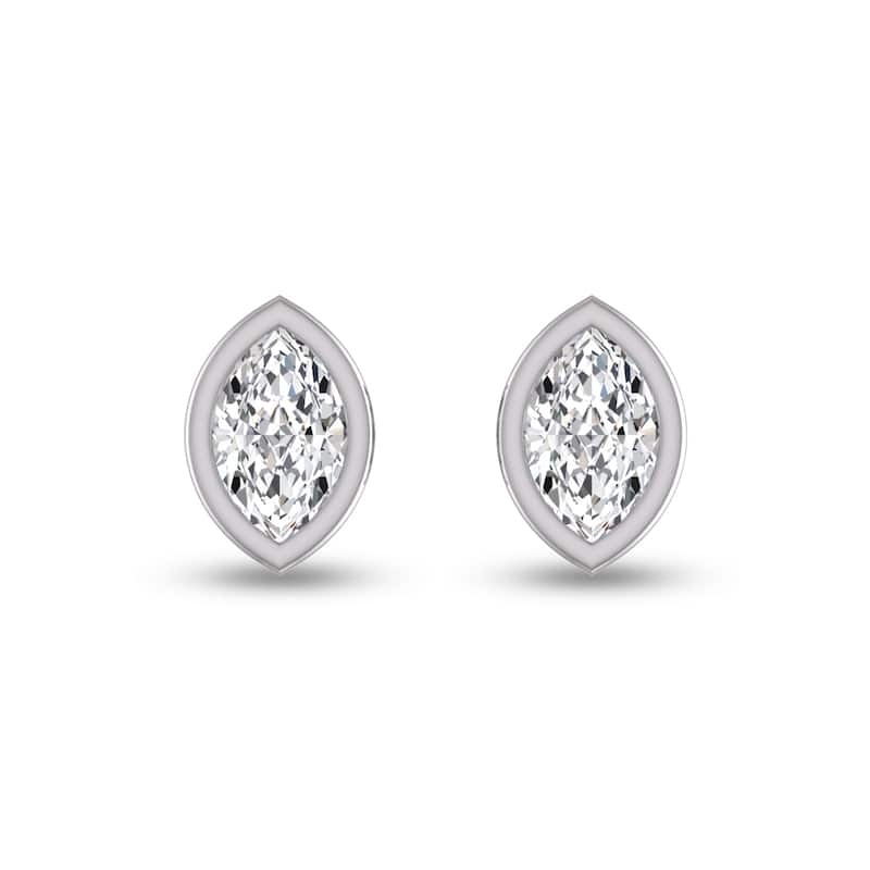 Marquee Lab Grown 1/4 Carat Marquise Bezel Set Diamond Solitaire Earrings in 14K White Gold