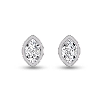 Marquee Lab Grown 1/4 Carat Marquise Bezel Set Diamond Solitaire Earrings in 14K White Gold