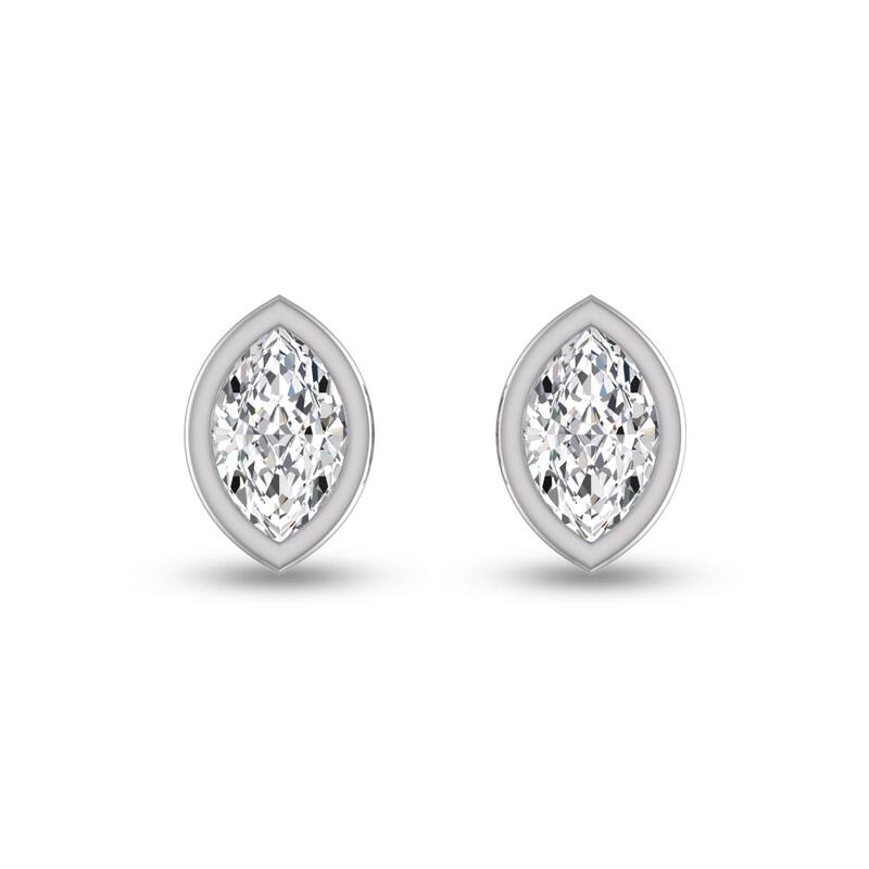 Marquee Lab Grown 1 Carat Marquise Bezel Set Diamond Solitaire Earrings in 14K White Gold