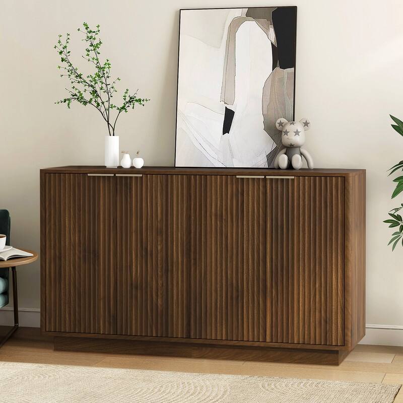 Wood 55.1" Fluted Buffet Cabinet, Credenza with Adjustable Shelves for Stylish Storage and Organization
