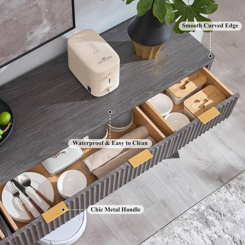 Modern Fluted Buffet Sideboard Cabinet, Buffet Table Coffee/Wine Bar