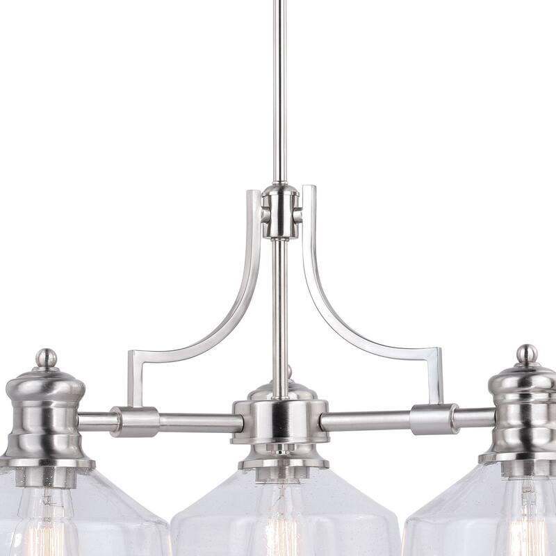 Farmhouse Chandelier 3 Light Small Ceiling Light Fixture Clear Glass Satin Nickel 26" - 20