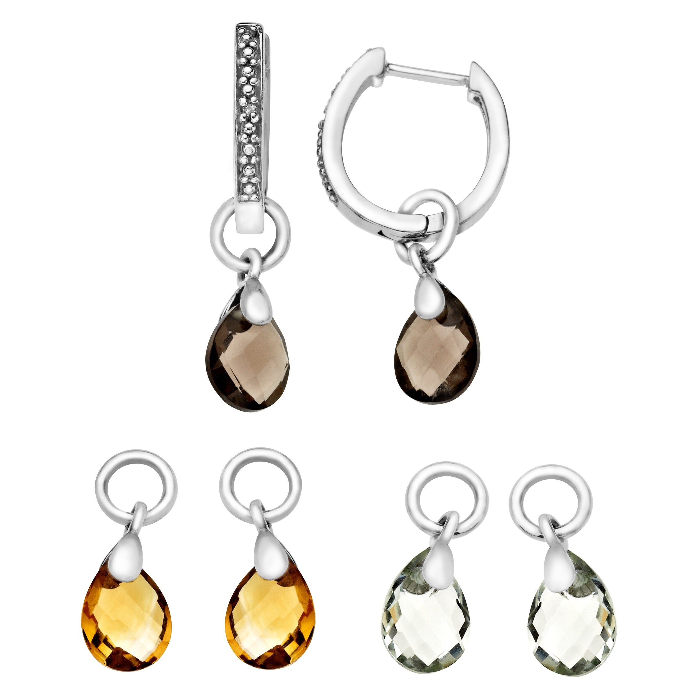 Interchangeable Multi Stone Earrings With Diamonds In Sterling Silver Brown Interchangeable Multi Stone Earrings With Diamonds In Sterling Silver Brown