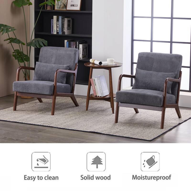 Polyester Mid-Century Armchair with Pillow & Ergonomic Support