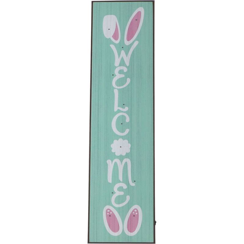 Fraser Hill Farm 45-In. WELCOME Porch Leaner Sign w/Battery-Operated LED Lights & Bunny Ears, Festive Spring Decoration, Blue