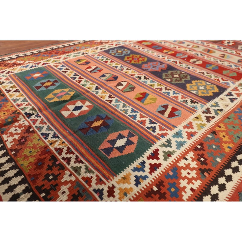Vegetable Dye Striped Kilim Qashqai Persian Vintage Wool Carpet - 4'11"x 8'0"