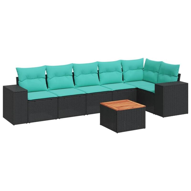 vidaXL 7 Piece Patio Sofa Set with Cushions Black Poly Rattan - 24.4 x 24.4 x 27.2