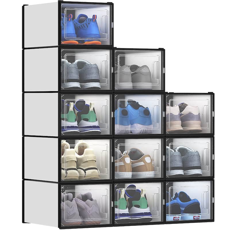 Plastic Shoe Storage Box Set - 12PCS - Black&White