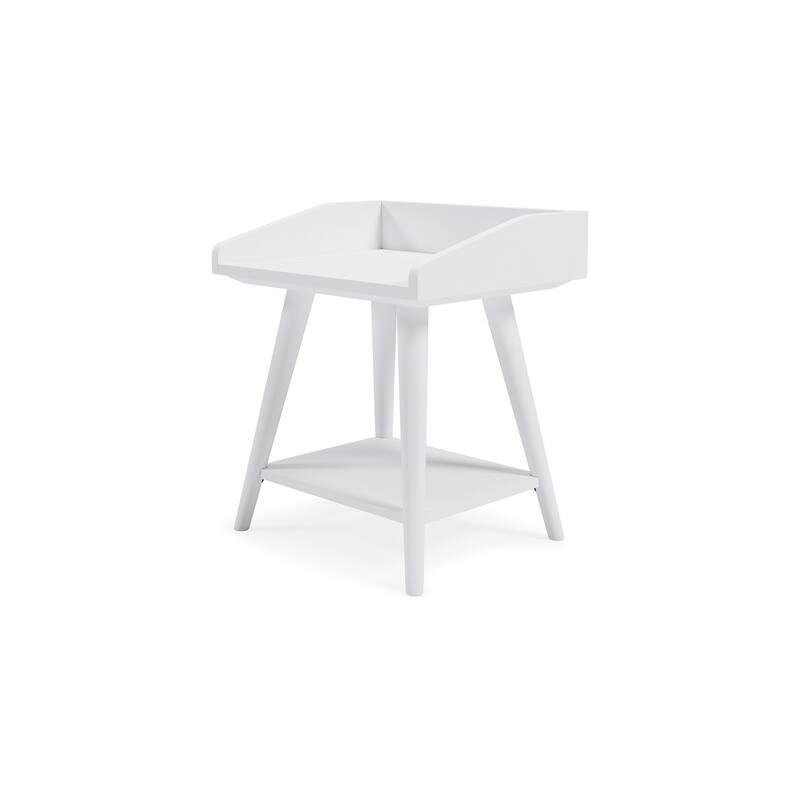 Arid Accent Table, 22 Inch, Gallery Rail Tray Top, White Wood