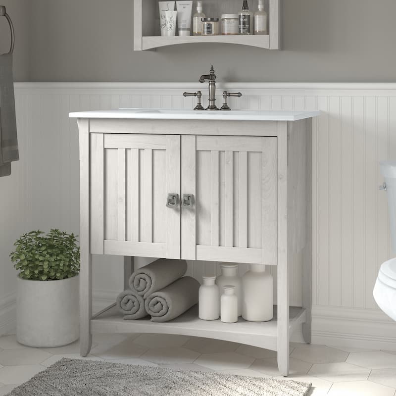 Salinas 32W Bathroom Vanity with Sink by Bush Furniture - Linen White Oak