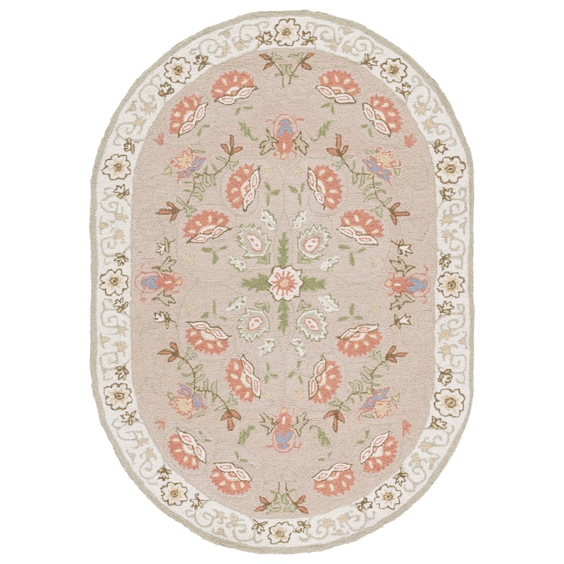 SAFAVIEH Handmade Chelsea Alecsandra French Country Wool Rug - 4'6" x 6'6" Oval - Beige/Green