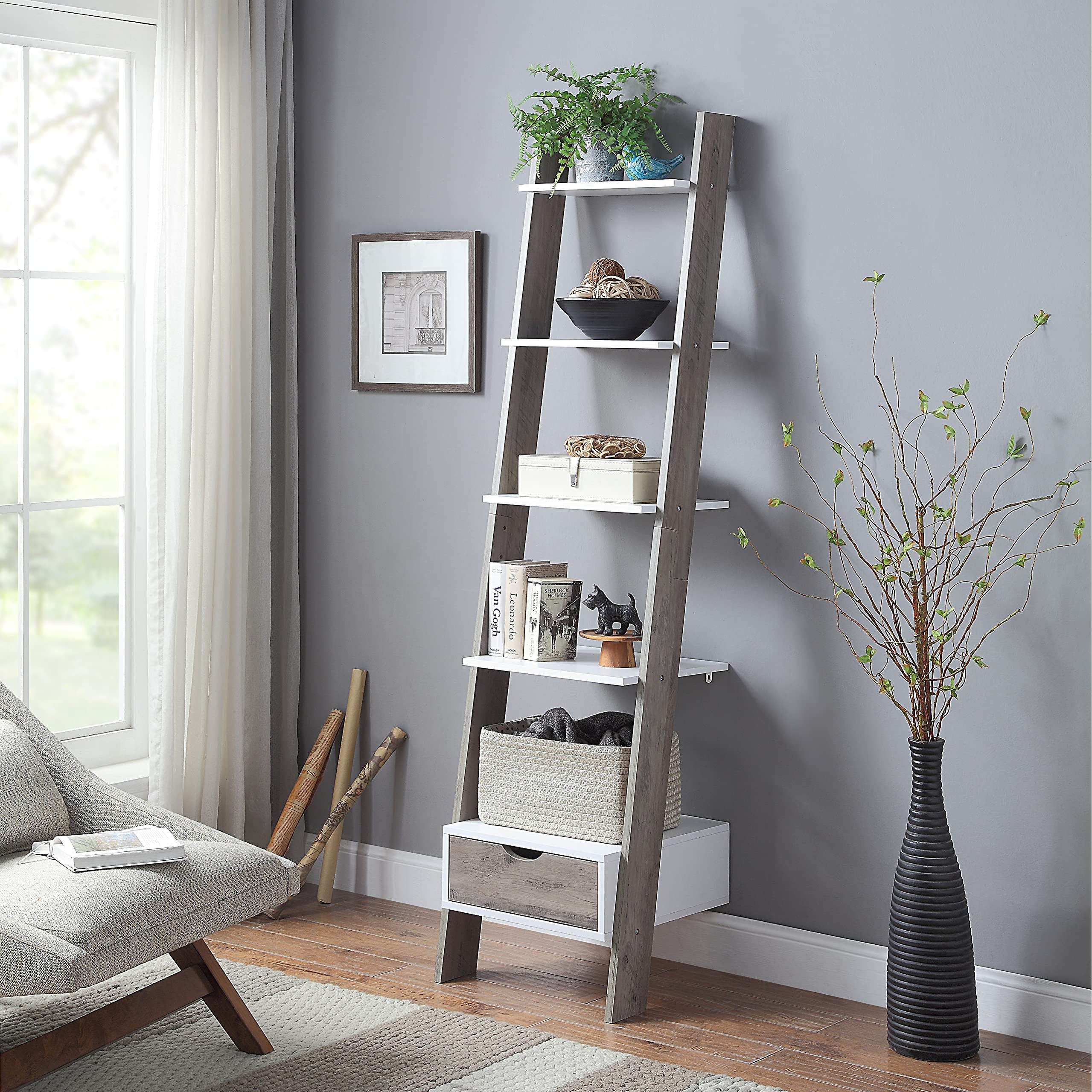 Grey ladder hot sale bookcase