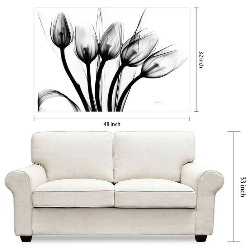 "Marching Tulips" Frameless Free Floating Tempered Glass Panel Graphic Wall Art