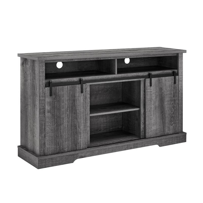 Rustic Sliding Barn Door TV Stand with Upper Lower Storage Shelf and Adjustable Shelves for Living Room