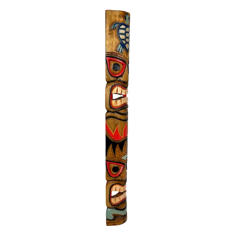 Zeckos Double Tiki Mask Animal Totem Carved Wood Wall Masks (Set Of 5)