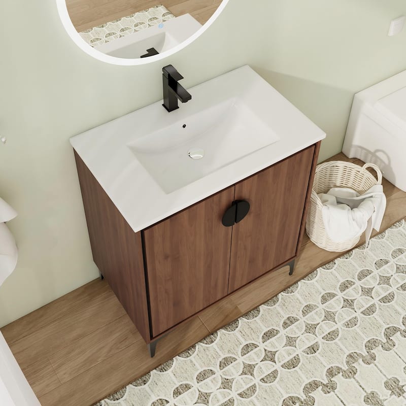 24"/30" FreeStanding Bathroom Vanity with Sink, Floor Stand Bathroom Vanity with Soft Close Door and Adjustable Shelf