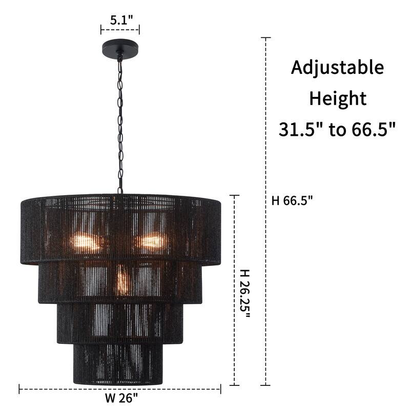 KAWOTI Width 26" 5-Light 4-Tiered Bohemian Pendant Light