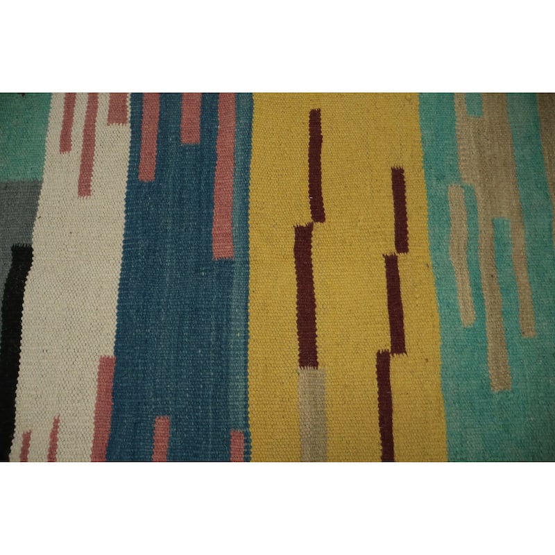 Hand Woven Oriental 100% Wool Carpet Southwestern Modern Multi-Colored Kilim Area Rug - 6' 7'' X 5' 3''