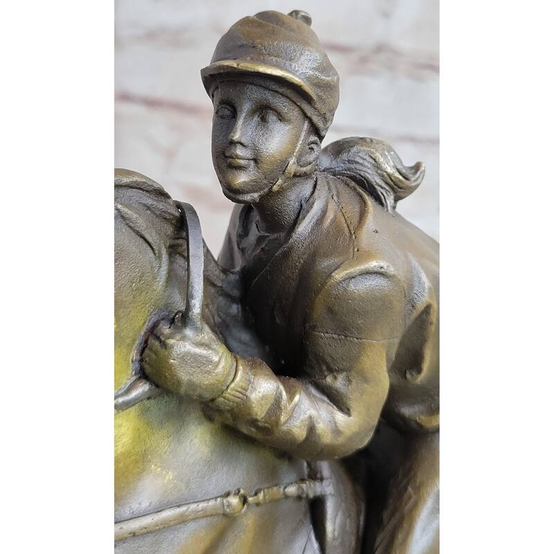 Signed Original Fisher American Artisan Female Jockey Jumps Bronze Sculpture