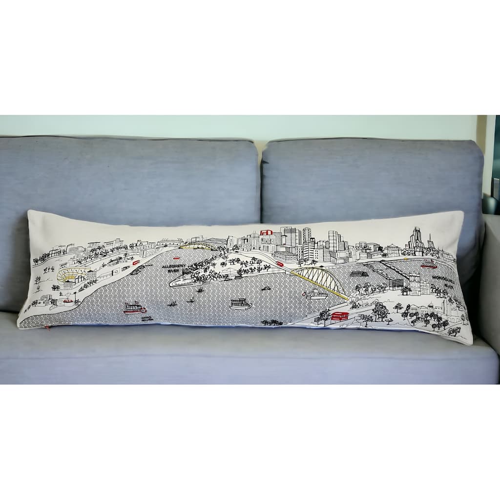 HomeRoots 46" White Pittsburgh Daylight Skyline Lumbar Decorative Pillow