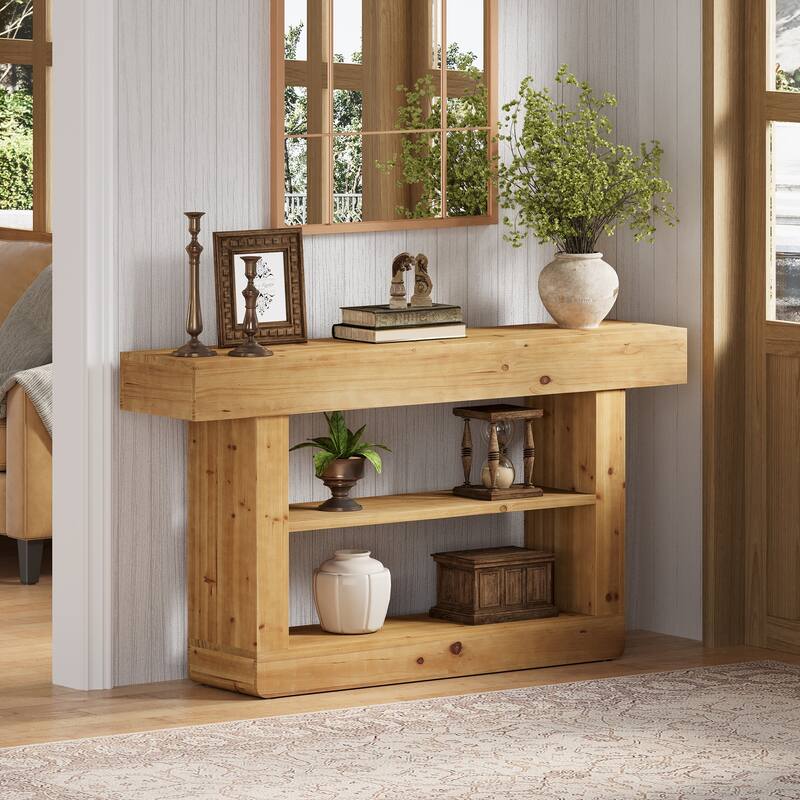 63'' 3-Tier Solid Wood Console Table for Entryway Living Room Hallway