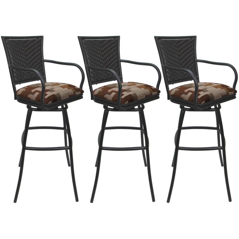 Set of 3 Outdoor Indoor Bar Stool Counter, Extra Tall - Erin with Arms - Craftsman Terracotta - Gray - Counter Height