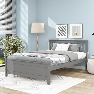 Grey Full Size Platform Bed Frame with Headboard and Footboard for Kids, Teens, Adults with a Nightstand Easy Assembly