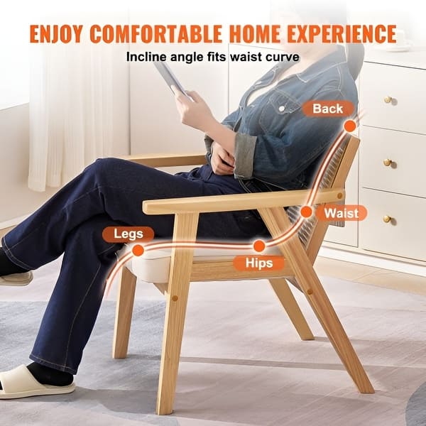 dimension image slide 1 of 2, Mid-Century PE Rattan Accent Chair Solid Wood Frame - 25.20" x 26.38" x 30.31"