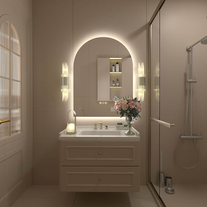 UL Certified Arched LED Anti-fog Tempered Glass Wall Bathroom Vanity Mirror