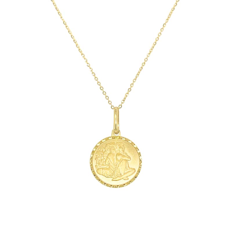 Zodiac Sign Necklace 14k Gold - Coin Pendant - 16-18 Inch Yellow Gold Necklace for Her - Women's Neckace - GEMINI