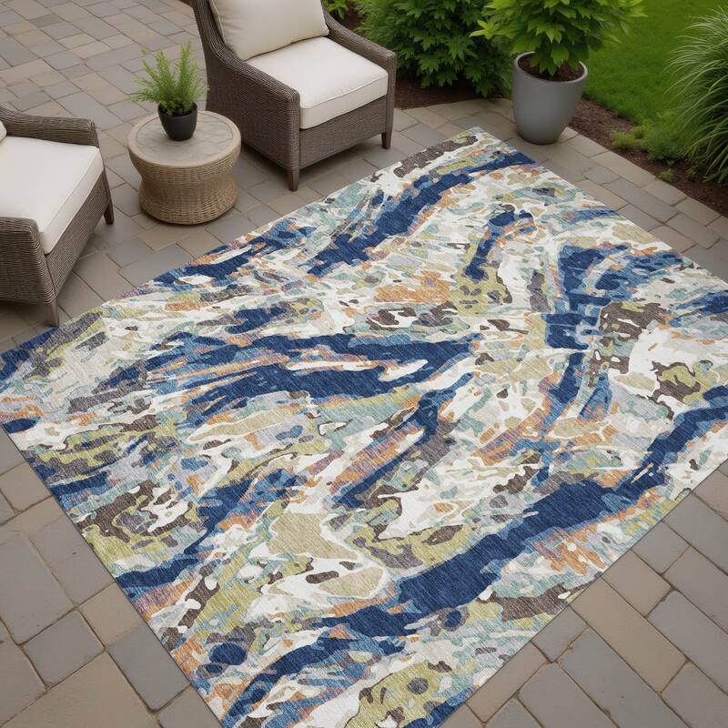 Machine Washable Indoor/ Outdoor Brushstrokes Chantille Rug