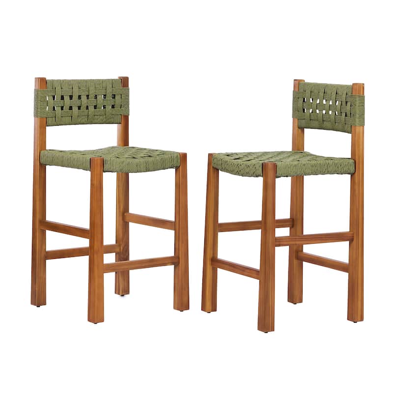 Christopher Knight Home - Modern Acacia Wood Outdoor Bar Stools with Teak Finish and Wicker Back Patio Chairs