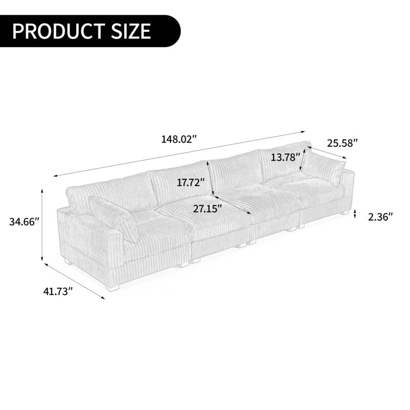 Plush Corduroy Upholstered Modular Sectional Sofa with Pillows