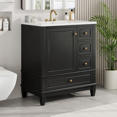 30-Inch Bathroom Vanity With Sink, One Door With Shelf And Three Drawers, Soft-Close Door. - 30"