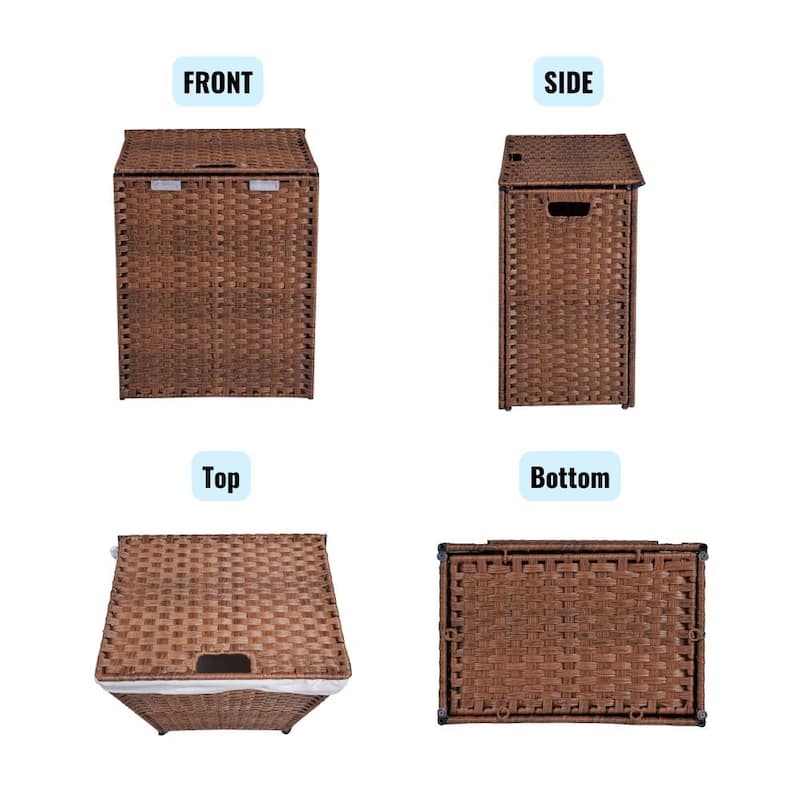 100L 24in.H Laundry Hamper With Lid PE Rattan with 2 Removable Bags