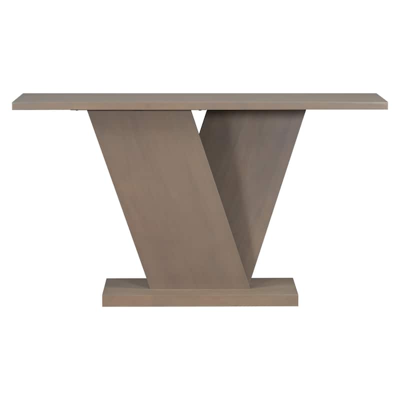 59.8" Wooden Rectangular Console Table, Modern Versatile Living Room Entryway Sofa Table with V-Base - taupe